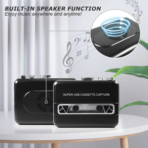 Lecteur de cassette portable rétro avec radio AM/FM et haut-parleur, convertisseur MP3, enregistreur audio portable, plastique noir, avec alimentation USB - Product Image 4