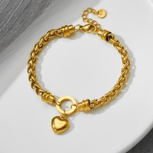 SL424 European American Trend Temperament Heart Hollow Pendant Stainless Steel 18K Gold Plated Wheat Chain <b>Adjustable</b> <b>Bracelet</b> - Product Image 1