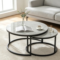 Tables basses d'appoint rondes en métal effet marbre blanc de luxe, ensemble de 2, pour la maison, l'hôtel, le restaurant