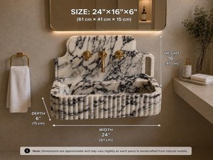 Lavabo de salle de bain contemporain en marbre, vasque de luxe moderne pour la maison, équipement sanitaire haut de gamme - Product Image 6