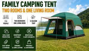 Tente de camping de luxe à 3 pièces, imperméable, pour le camping en plein air, 3 chambres pour les voyages en famille, ATJT-1 *Installation rapide et résistance au vent - Product Image 5