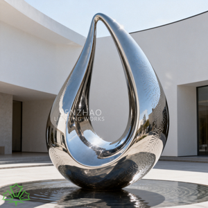 Sculpture en acier inoxydable poli miroir personnalisée Senzhao, sculpture en forme de goutte d'eau, art métallique abstrait moderne, statue pour décoration extérieure - Product Image 1