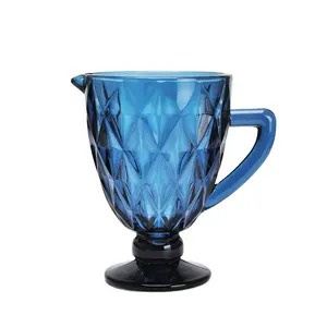 1200 ml SET 7 jarra de agua de vidrio de diamante en relieve de color sólido