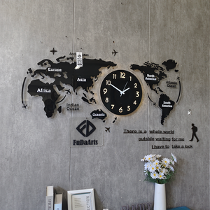 120X55 L lueur lumineuse dans <span class=keywords><strong>le</strong></span> noir grand décor à la maison Art Design montre silencieuse carte du <span class=keywords><strong>monde</strong></span> décor bureau horloge murale livraison directe DDP - Product Image 3