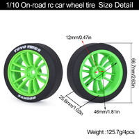 Ensemble de pneus et jantes RC 1/10 pour drift, moyeu hexagonal 12 mm pour Tamiya TT01 TT02 XV01 PTG-2 Kyosho HPI HSP, amélioration pour voitures de tourisme sur route
