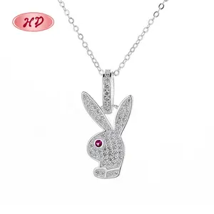 Cute Rabbit Animal 925 Sterling Silver Cubic Zirconia Customize Moissanite Pendants For Necklace