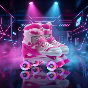 Patines de <span class=keywords><strong>Ruedas</strong></span> Ajustables al por Mayor con Luces, Patines de PU de 4 <span class=keywords><strong>Ruedas</strong></span> Duraderos, Zapatos de <span class=keywords><strong>Patinaje</strong></span> para Niños y Niñas - Product Image 1