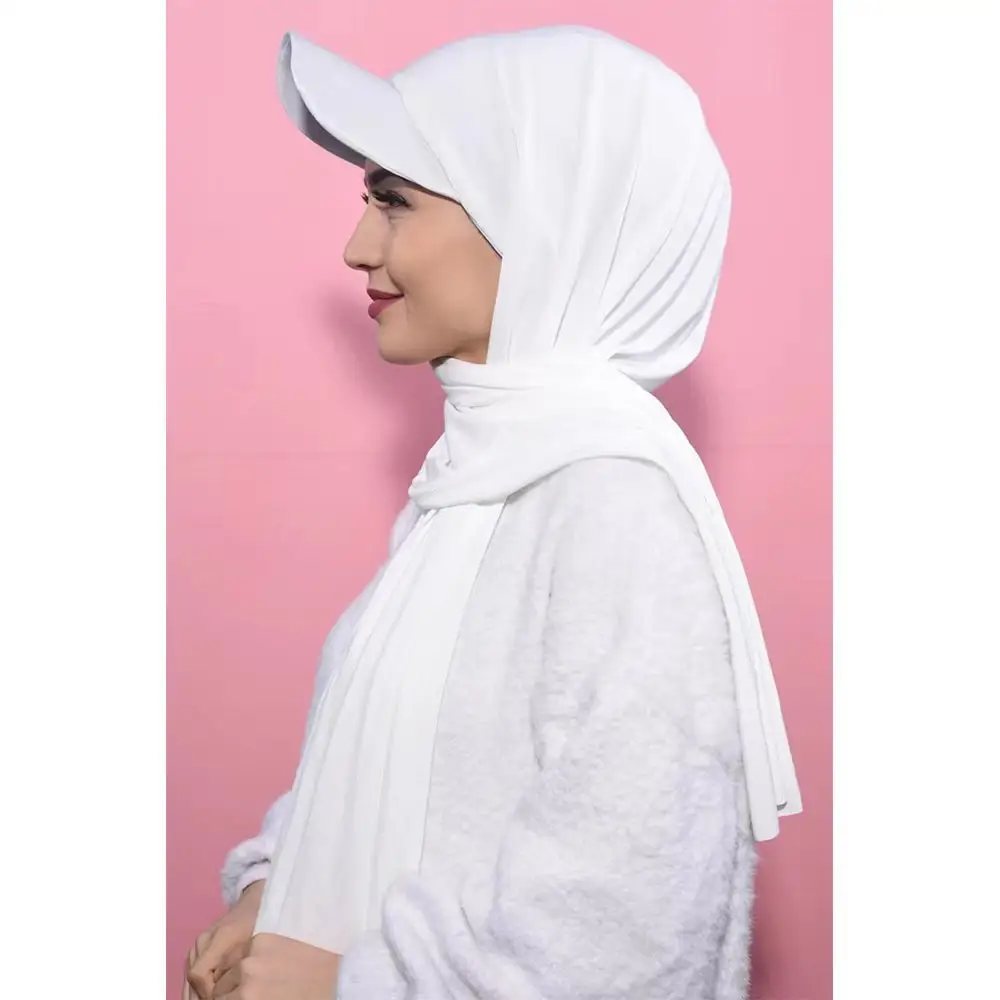 Custom Label Solid Color Pearl Scarf Cotton Sports Baseball Cap One 2-piece Hijab Scarf With Hat