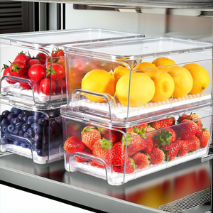 Lot de 4 bacs de rangement pour tiroir de réfrigérateur, transparents, empilables, hermétiques, en plastique, avec couche filtrante amovible pour fruits - Product Image 6