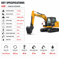 Excavatrice sur chenilles 910F 10T, machine de terrassement pour la construction, à vendre