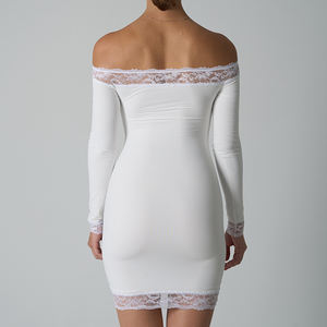 SK1344 Sexy dentelle une épaule robe couleur unie à manches longues dentelle jupe courte pour les femmes maigre robe confortable - Product Image 2