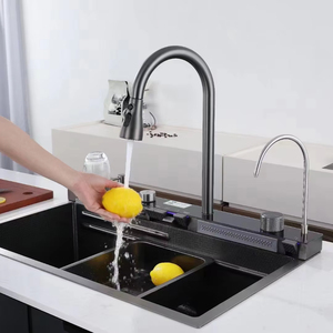 Hiện đại thép không gỉ duy nhất Bát bồn rửa nhà bếp với 304 thác nước vòi đa chức năng hình chữ nhật thiết kế - Product Image 2