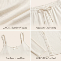 Ensemble de pyjamas pour femmes en bambou OEKO-TEX, couleurs personnalisées, ensemble 3 pièces en tricot côtelé, ensemble de vêtements de détente en tricot côtelé à étiquette privée, fabricant
