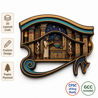 Boîte à ombres 3D à plusieurs niveaux, motif Œil d'Horus |   Artisanat du Temple Égyptien en Contreplaqué de Peuplier Découpé au Laser |   Vente en gros OEM pour la maison et le bureau |   Certifié FSC CPSC