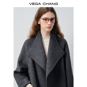 Новинка VEGA CHANG: Зимнее свободное длинное двустороннее шерстяное пальто темно-серого цвета, оверсайз, с широким воротником - Product Image 2
