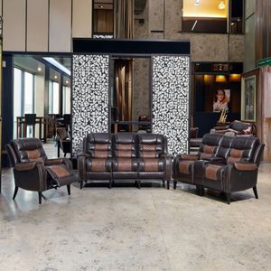 Juego de Sofás Seccionales Reclinables de Cuero Sintético Transpirable de 7 Plazas Frank Furniture |   Muebles Modernos de Lujo para Sala de Estar - Product Image 1