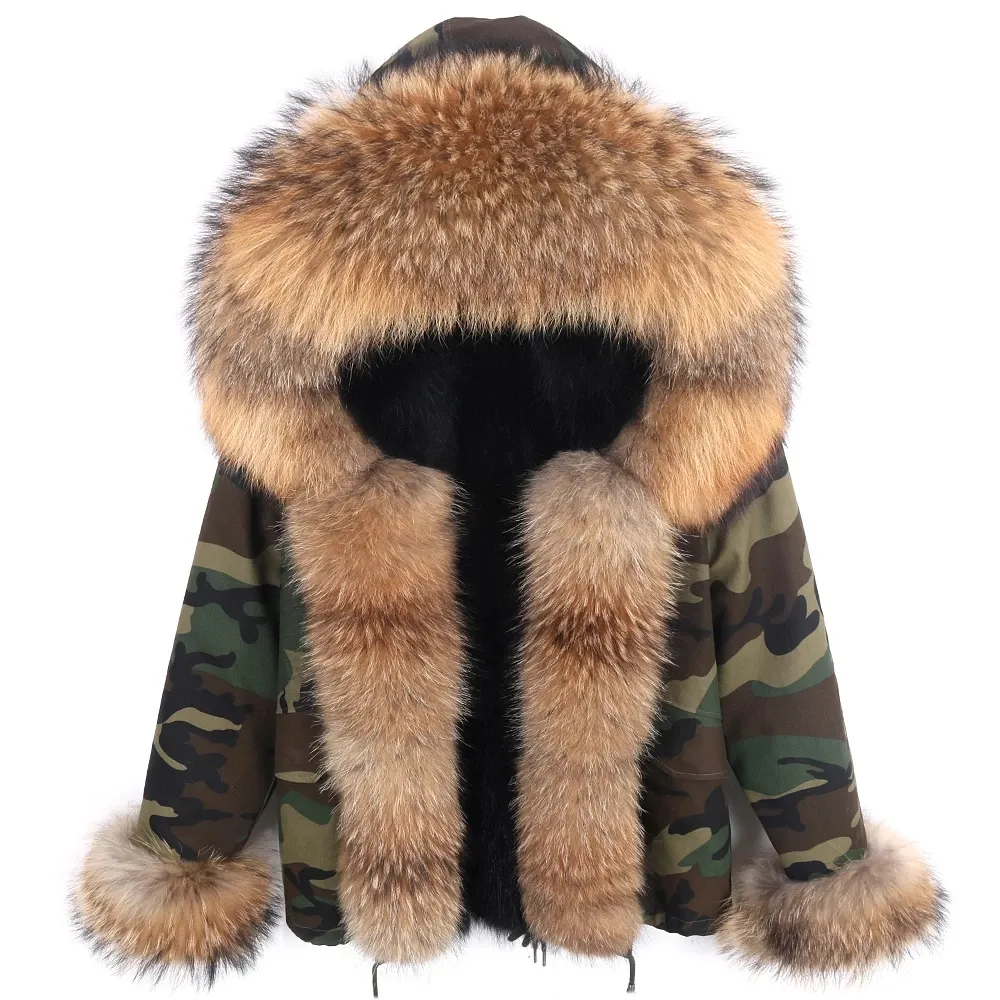 Uomini di inverno Vera Pelliccia di Volpe Cappotto Corto Parka Shaggy Maschio Cappotti Naturale Collo di Pelliccia di Procione Più Il Formato Degli Uomini 5XL Parka