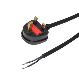 Conector de cable de CA de extremo abierto a 2 clavijas, enchufe británico Iec con alivio de tensión, hembra, H03vvh2-f, 2x0,75mm