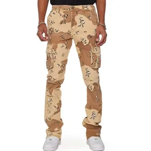 Custom Logo High Quality Plus Size Men's Pants Cargo All Over Print Wholesale Street Wear Stacked Jogger Baggy Stacked Pants