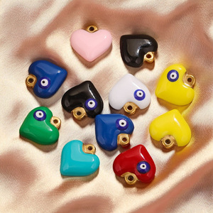 Amuletos de Corazón con Ojo Turco de Esmalte Colorido |   Colgantes de Aro de Acero Inoxidable con Baño de Oro PVD para la Fabricación de Joyería DIY, Collares y Pulseras - Product Image 5