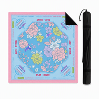 Tapis de Mahjong américain imprimé floral avec règles de jeu, tapis de jeu carré antidérapant pour Mahjong, réduction du bruit avec sac de rangement