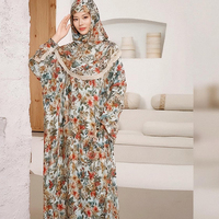 Abaya musulmane grande taille respirante en rayonne pour femmes du Moyen-Orient 2025, avec hijab en dentelle et robe de prière africaine à motif floral