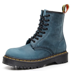 Bottes de travail montantes pour femmes, bottines bleues pour hommes et femmes, chaussures en cuir véritable, chaussures de moto à bout rond - Product Image 1