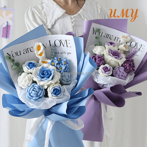 Fiori e piante stabilizzati Bouquet artificiale gradiente lavorato a maglia all'uncinetto Thai Flower Decor Rose fatte a mano - Product Image 6