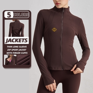 Giacca da corsa per Yoga aderente con cerniera da <span class=keywords><strong>donna</strong></span> in stile <span class=keywords><strong>Brand</strong></span> giacca sportiva con Logo personalizzato - Product Image 1