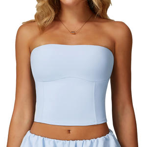 Top Deportivo de Yoga para Mujer Disko Sport, Sin Tirantes, Transpirable, con Relleno Extraíble, Color Azul Claro - Product Image 2