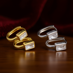 Orecchini a Cerchio Dorati con Cristalli e Strass, Incastonatura Geometrica, Gioielli Minimalisti Unisex per Uso Quotidiano - Product Image 2