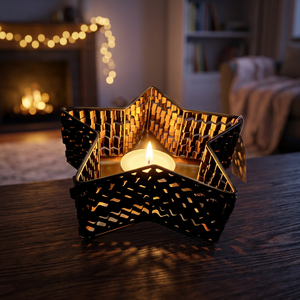 Support de bougie en fer en forme d'étoile Sonnet Decor avec design géométrique, résistant à la chaleur, fait à la main pour la décoration de la maison, Noël - Product Image 3