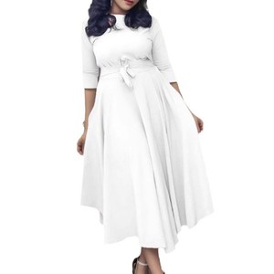 Plus Size Women's Long Flowy Dress Crew <b>Neck</b> <b>Tie</b> Waist Elegant Spring Fashion African Style - Product Image 5