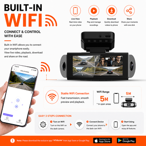 NOUVEAU 360 °   Caméra embarquée 4 canaux 4K avec contrôle WiFi via application, suivi GPS et objectif fisheye pour voitures – <span class=keywords><strong>Enregistreur</strong></span> de voiture OEM 4CH - Product Image 5
