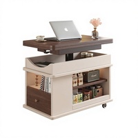 Table basse relevable moderne pour salon, table d'appoint pliable et mobile, dessus en bois massif, rangement, idéale pour petit appartement