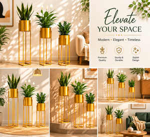Modernos Soportes de Metal Dorado para Flores con Macetas Redondas para Plantas y Flores de Interior, Decoración Minimalista para el Hogar - Product Image 6