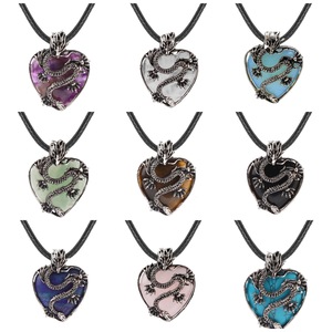 JOYA REGALO Natural Healing <span class=keywords><strong>Red</strong></span> Jasper Piedra Collar Joyería Encanto Cuarzo Cristal Corazón Dragón Colgante Collares - Product Image 5