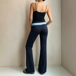 Pantalones de chándal acampanados de mujer 2026 azul marino con bordado floral, cintura alta, cordón ajustable, pierna ancha, pantalones casuales de descanso - Product Image 5
