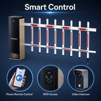 Barrière à bras articulé pliable en alliage d'aluminium Keydeone 6m avec télécommande RFID pour smartphone, idéale pour les applications industrielles et commerciales intensives et les parkings.