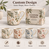 Tasse à café en céramique marbrée Olive Branch, motif floral botanique, en porcelaine, motif personnalisé, couleur, boîte cadeau, vente en gros