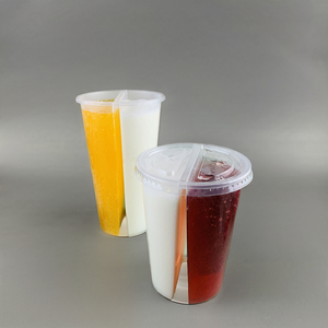 Vasos Dobles <span class=keywords><strong>de</strong></span> Plástico Transparente PP Estándar o Personalizados, Vasos Gemelos <span class=keywords><strong>de</strong></span> Dos Compartimentos para Bebidas <span class=keywords><strong>de</strong></span> Té Boba, Reutilizables con Tapas - Product Image 1
