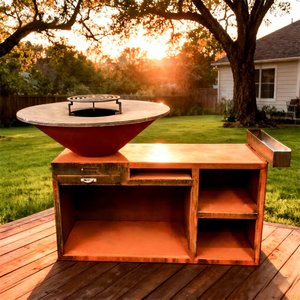 Brasero de Carbón Cerámico Moderno para Exteriores con Gabinete de Almacenamiento de Madera para Uso en Barbacoas en el Patio Trasero - Product Image 1