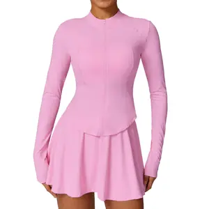 Ensemble veste et jupes extensibles personnalisées pour filles en plein air anti-UV à manches longues séchage rapide course à pied vêtements de fitness tennis fermeture éclair