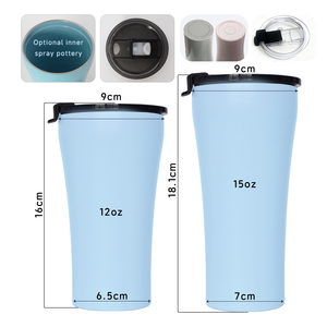 Gobelet isotherme en acier inoxydable à double paroi de 12 oz/15 oz avec revêtement en céramique, couvercle anti-fuite, logo personnalisé pour le café en voyage - Product Image 3