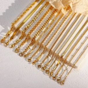 Pulsera de Cadena Cubana de Acero Inoxidable Chapada en Oro, Ajustable, Resistente al Agua y al Deslustre, para Mujer - Product Image 1