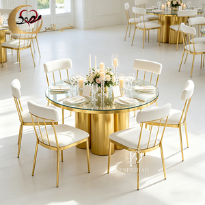 Table et chaises de salle à manger rondes en acier inoxydable doré, modernes, romantiques et élégantes, avec plateau en MDF, pour la maison, l'hôtel et l'extérieur, adaptées à la cuisine - Product Image 4