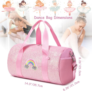 US-Lager Tanzbeutel für Mädchen, Ballettasche, glänzender Regenbogen-Glitzer-Sportbeutel für Kinder, wasserdicht, mit getrenntem Trocken- und Nassfach - Product Image 3