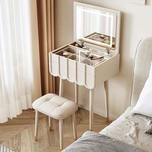 Modern Minimalist Luxury Bedroom <b>Vanity</b> <b>Makeup</b> Table <b>with</b> Illuminated Mirror Drawer and Wooden Apartment Design - Product Image 1