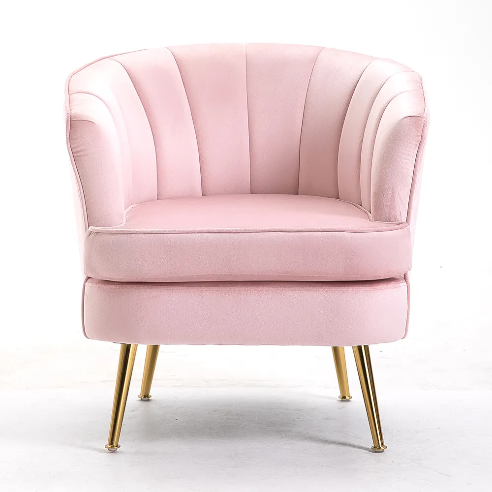 Cadeira de sala de estar, cadeira moderna de luxo nórdica com acessório em tecido veludo para sala de estar, cadeira elegante, cadeira de lazer, rosa com pernas de ouro