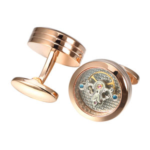 Mancuernillas Funcionales Personalizadas de Alta Calidad para Hombre, Mecanismo de Reloj Redondo Dorado, Mancuernillas con Engranajes, Venta al por Mayor - Product Image 4